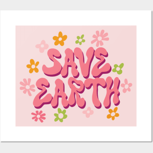 Floral Save Earth Typography Posters and Art